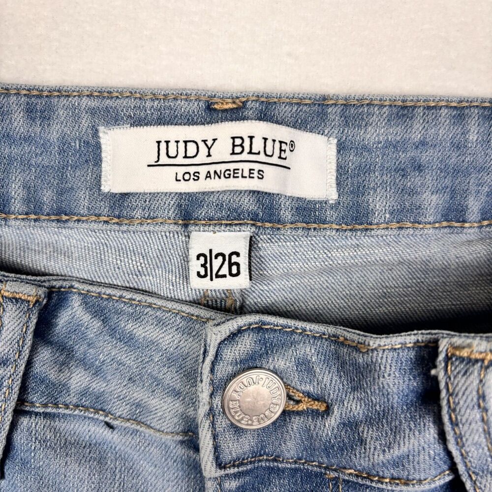 Judy Blue Jeans Women 3 / 26 Junior Boyfriend Fit Mid Rise Distressed Raw Hem - Picture 3 of 8